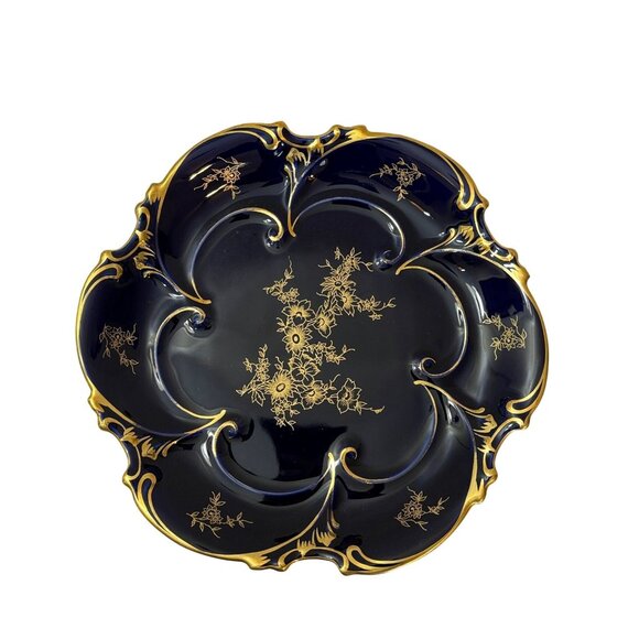 Jlmenaü Graf Von Henneberg Echt Kobalt Porzellan 12" Gold Floral Plate Germany